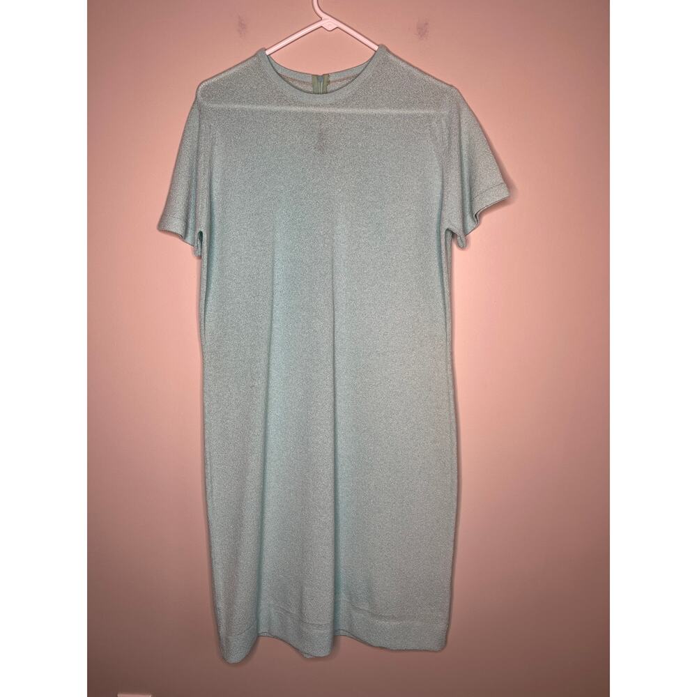 1970s Talbott Traveler Light Blue Textured Dacron Polyester Volup Dress XL